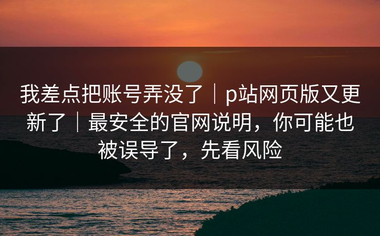 我差点把账号弄没了｜p站网页版又更新了｜最安全的官网说明，你可能也被误导了，先看风险